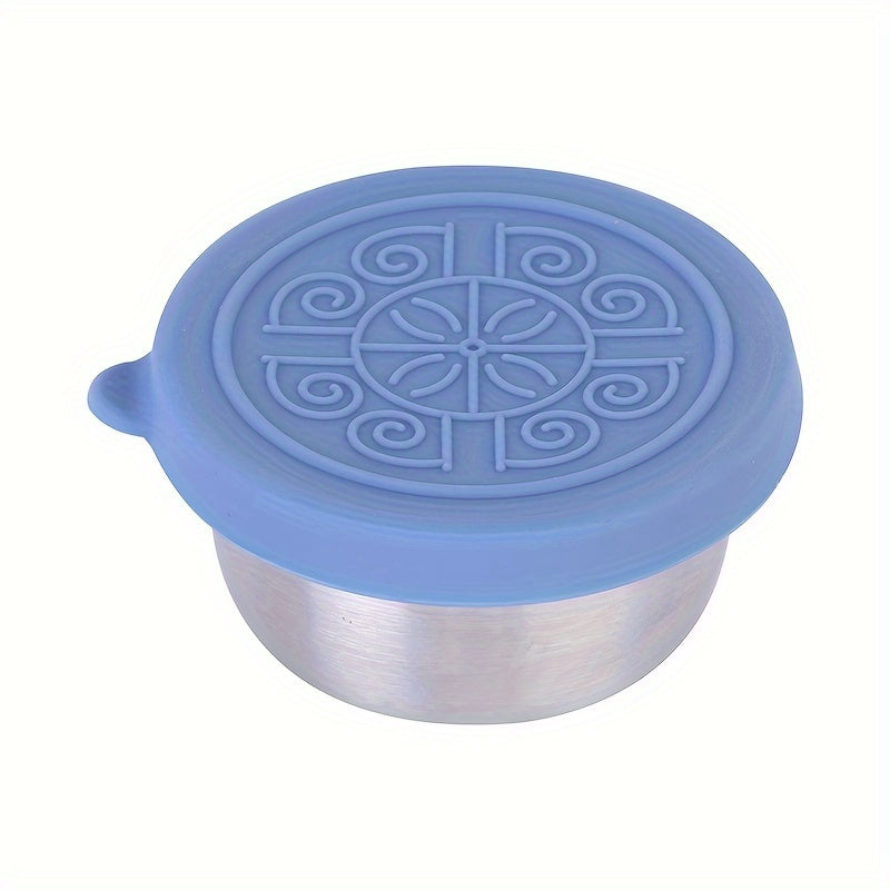 Stainless Steel Condiment Cup with Silicone Lid Leakproof Rust-Resistant Flower Pattern Multicolor