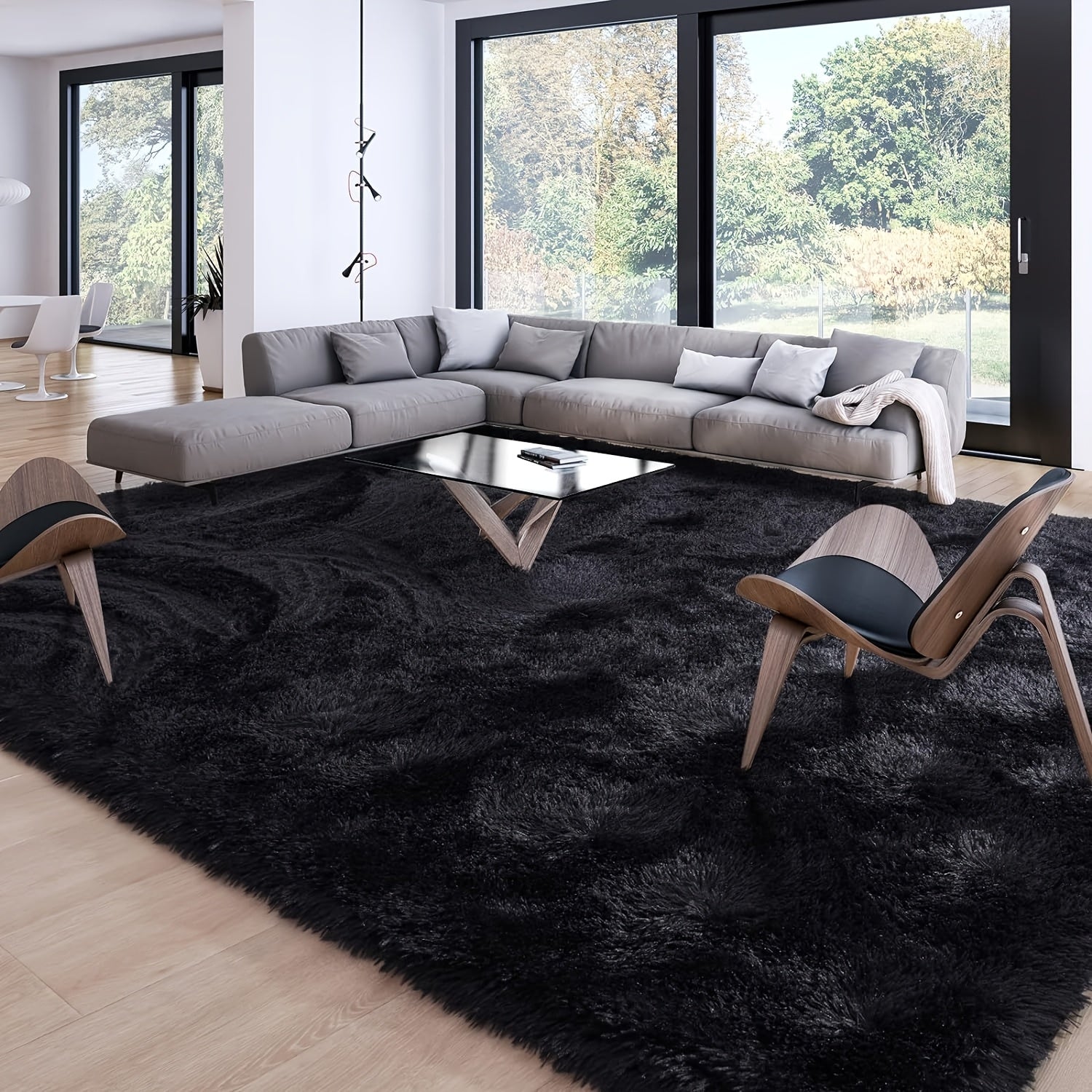 Black Shag Area Rug 1 Piece Soft Cozy Home Decor for Bedroom Living Room Outdoor