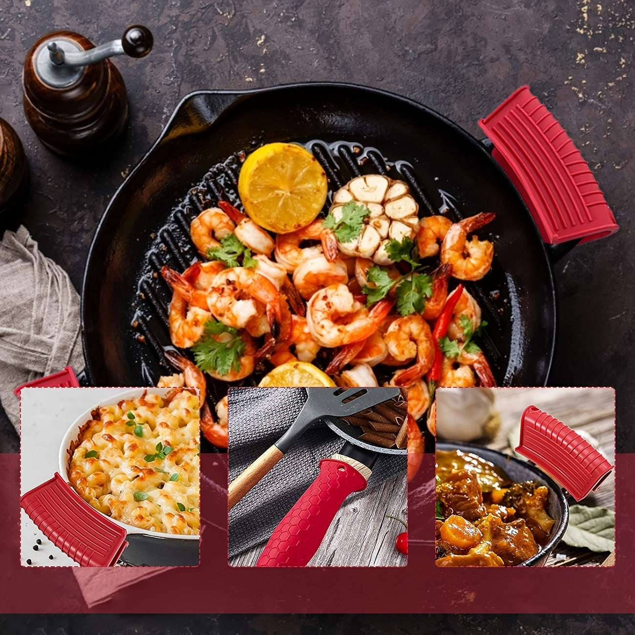 Juego de 6 fundas de silicona y goma para mangos de ollas y utensilios de barbacoa resistentes al calor