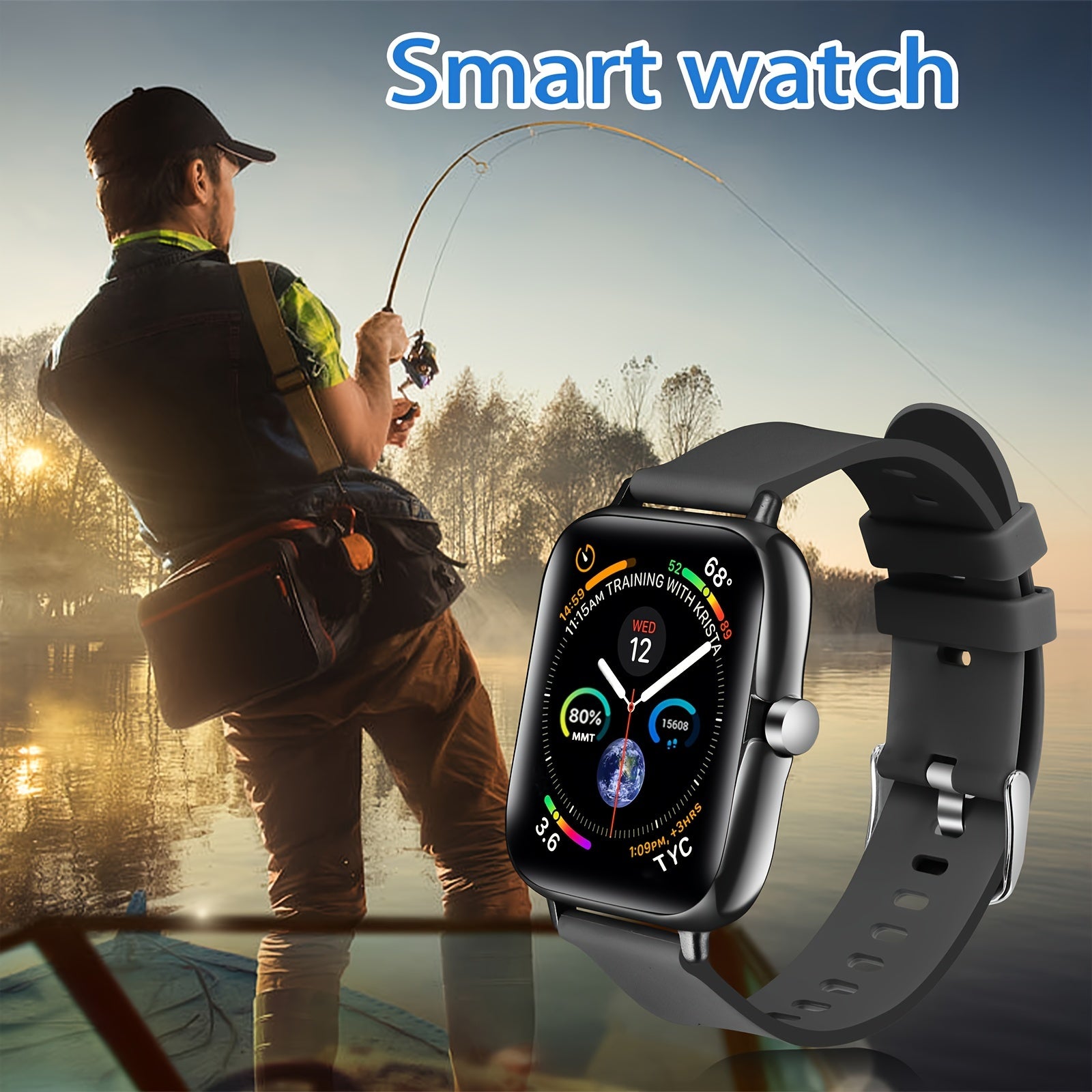 Smart Watch for Men and Women 4.34cm Metal Body Fitness Tracking Calls Music Control Compatible with iPhone Android