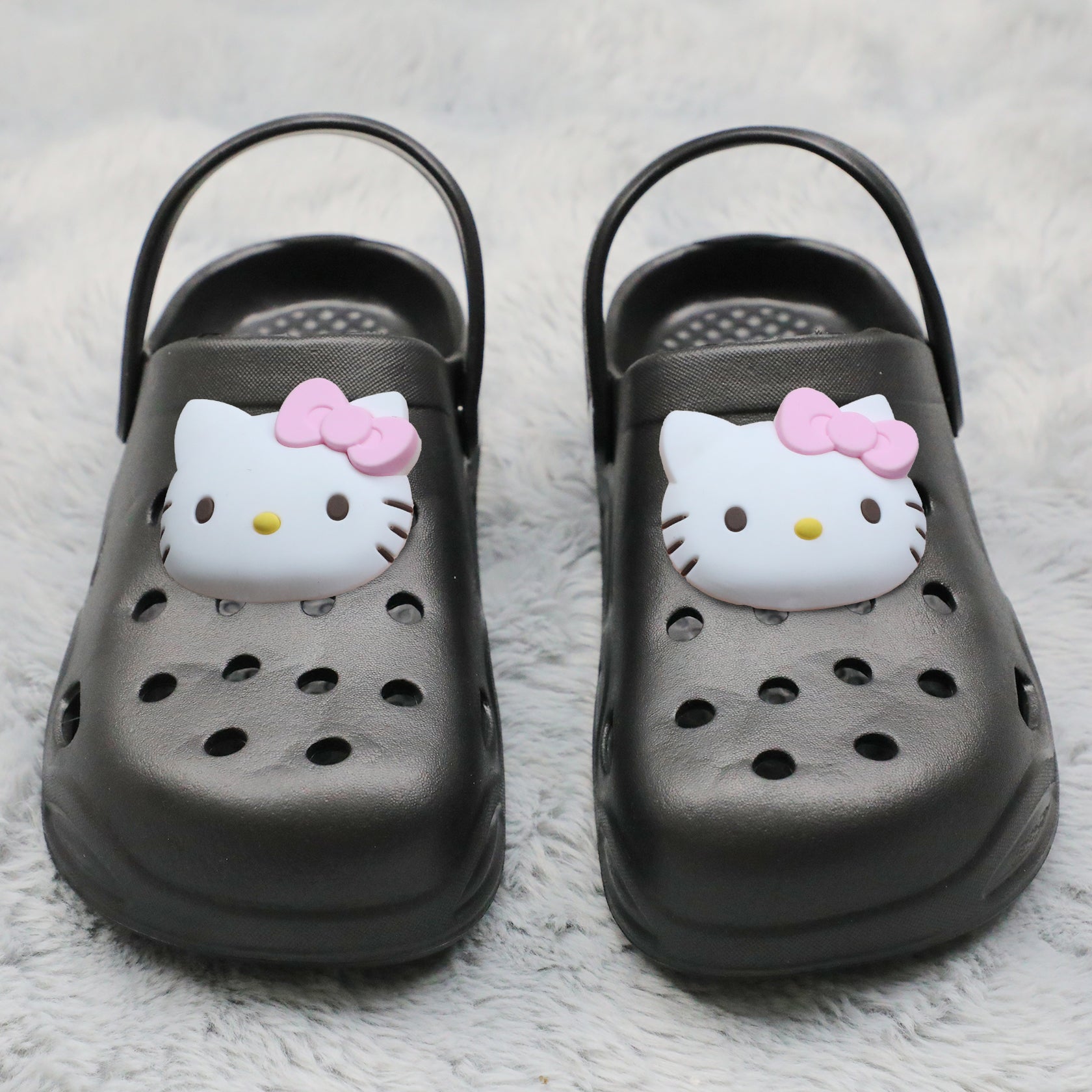 Women's Summer Black EVA Sandals with Pink Bows Flat Slippers