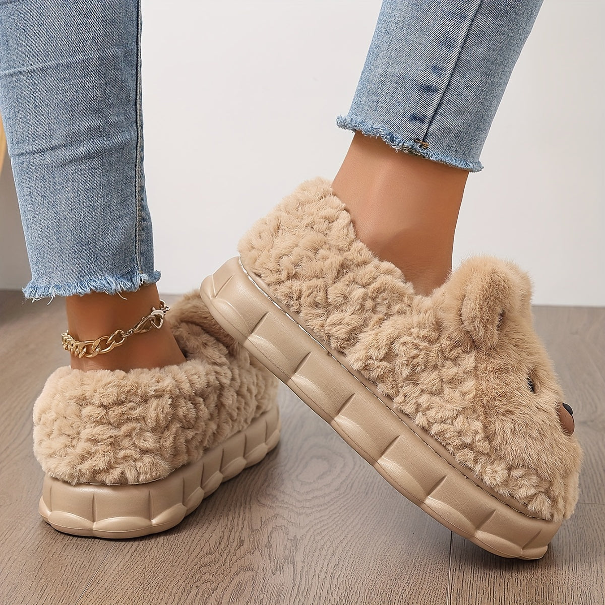 Women's Fleece-Lined Winter Shoes Non-Slip Indoor Cartoon Animal