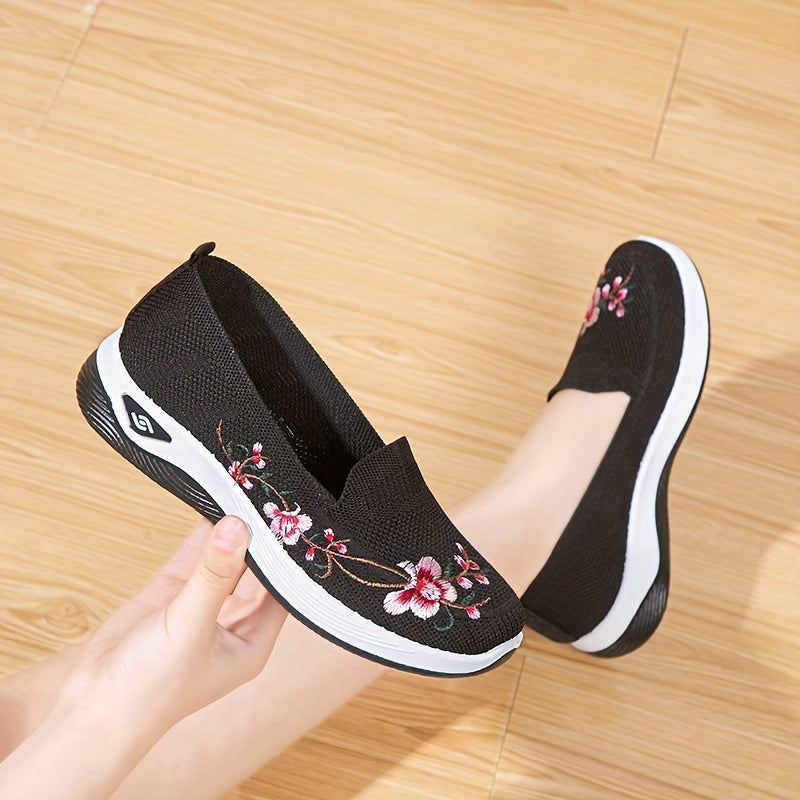 Zapatillas vintage de mujer con estampado floral, slip-on, transpirables, con malla anti-olor, color púrpura