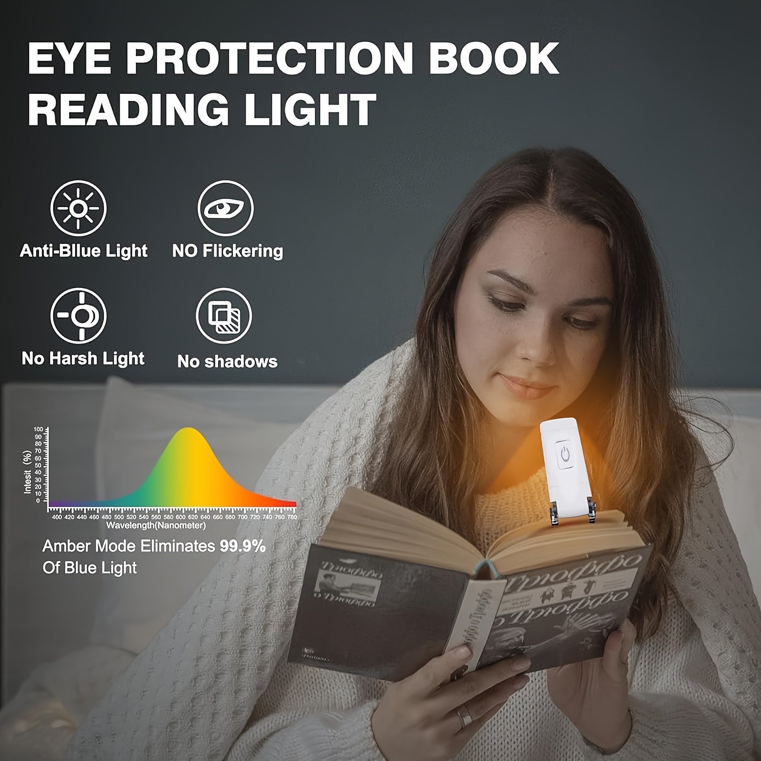 USB Rechargeable Reading Light with Adjustable Brightness Clip-On Book Lamp for Night Reading