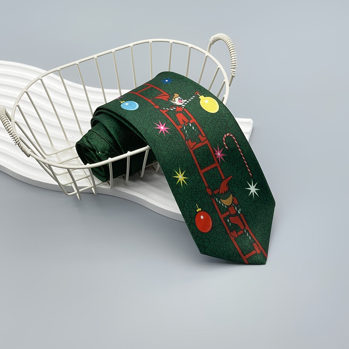 Men's Christmas Tie Woven Polyester with Santa Snowman and Tree Designs