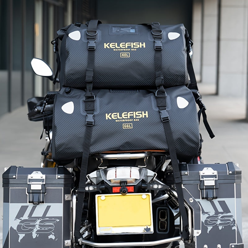 Waterproof Motorcycle Dry Bag 66L Durable PVC Reflective Black Carbon Fiber