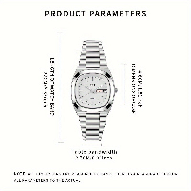 Women's Square Stainless Steel Watch with Quartz Movement Analog Calendar Date