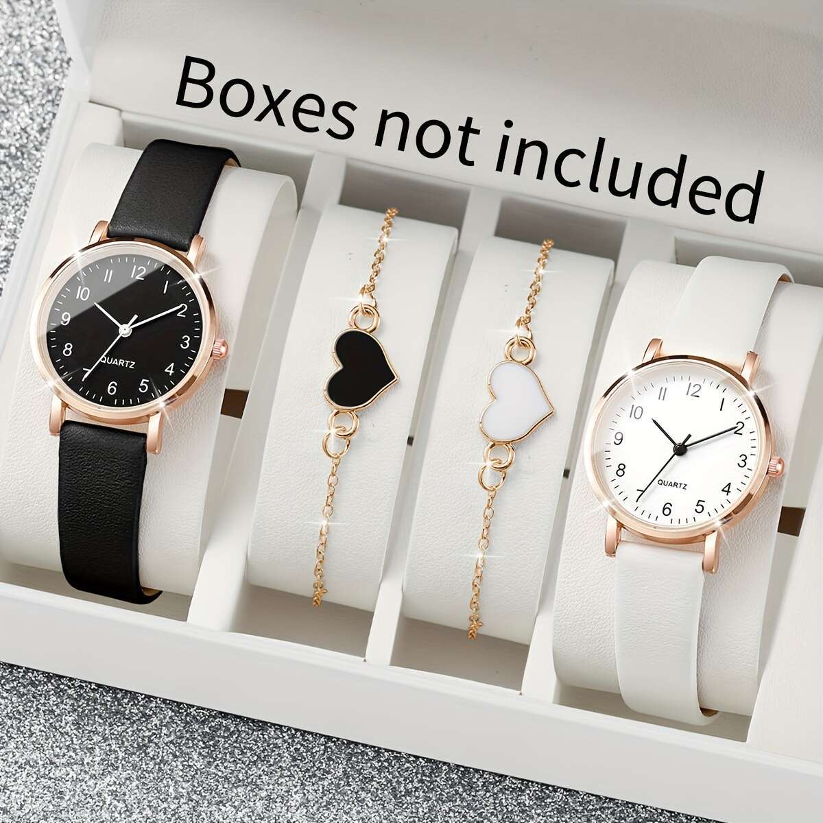 Women's Quartz Watch and Heart Charm Bracelet Set Alloy Case Faux Leather Strap Round Analog Dial