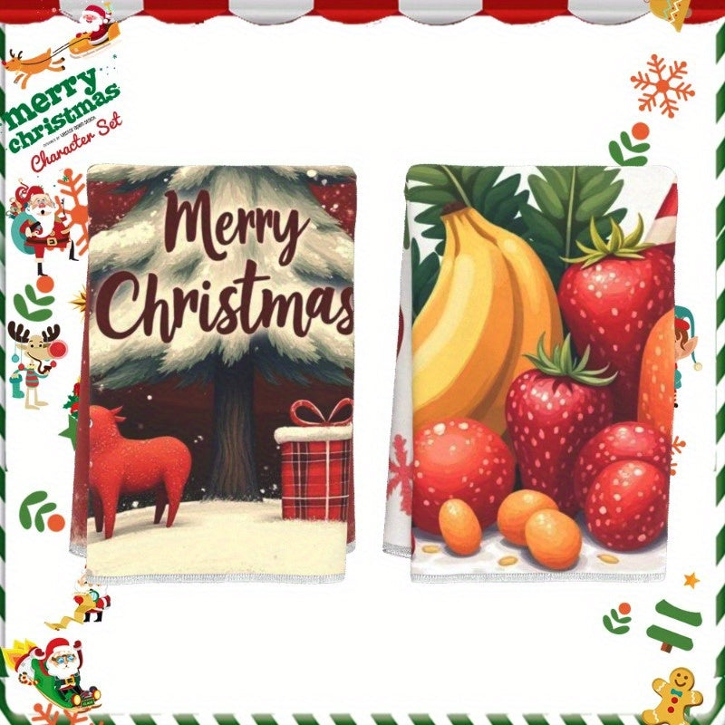 Set of 2 Christmas Kitchen Towels 18x66 cm Soft Festive Decor Gift