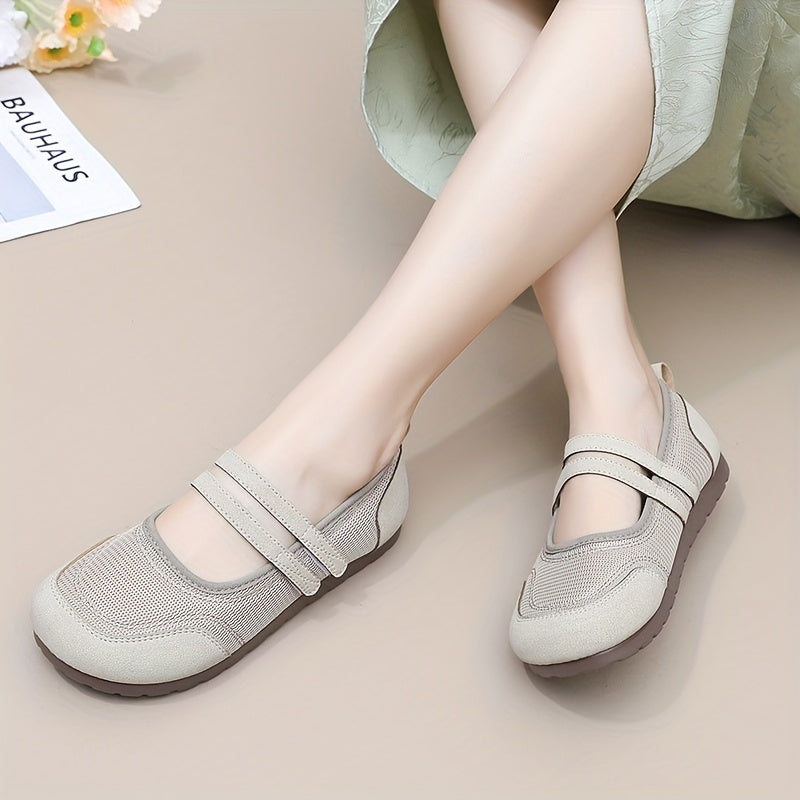 Women's Black Mary Jane Slip-On Shoes with Adjustable Strap Breathable Fabric