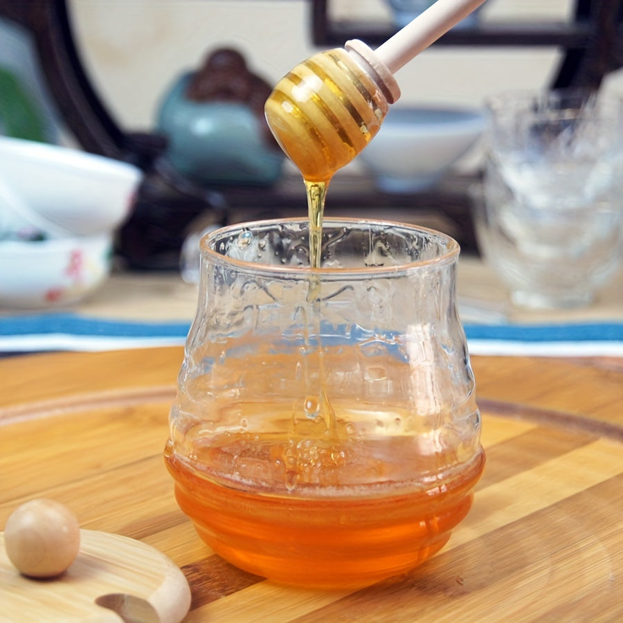 Glass Honey Jar with Bamboo Lid and Dipper for Kitchen Storage and Baking