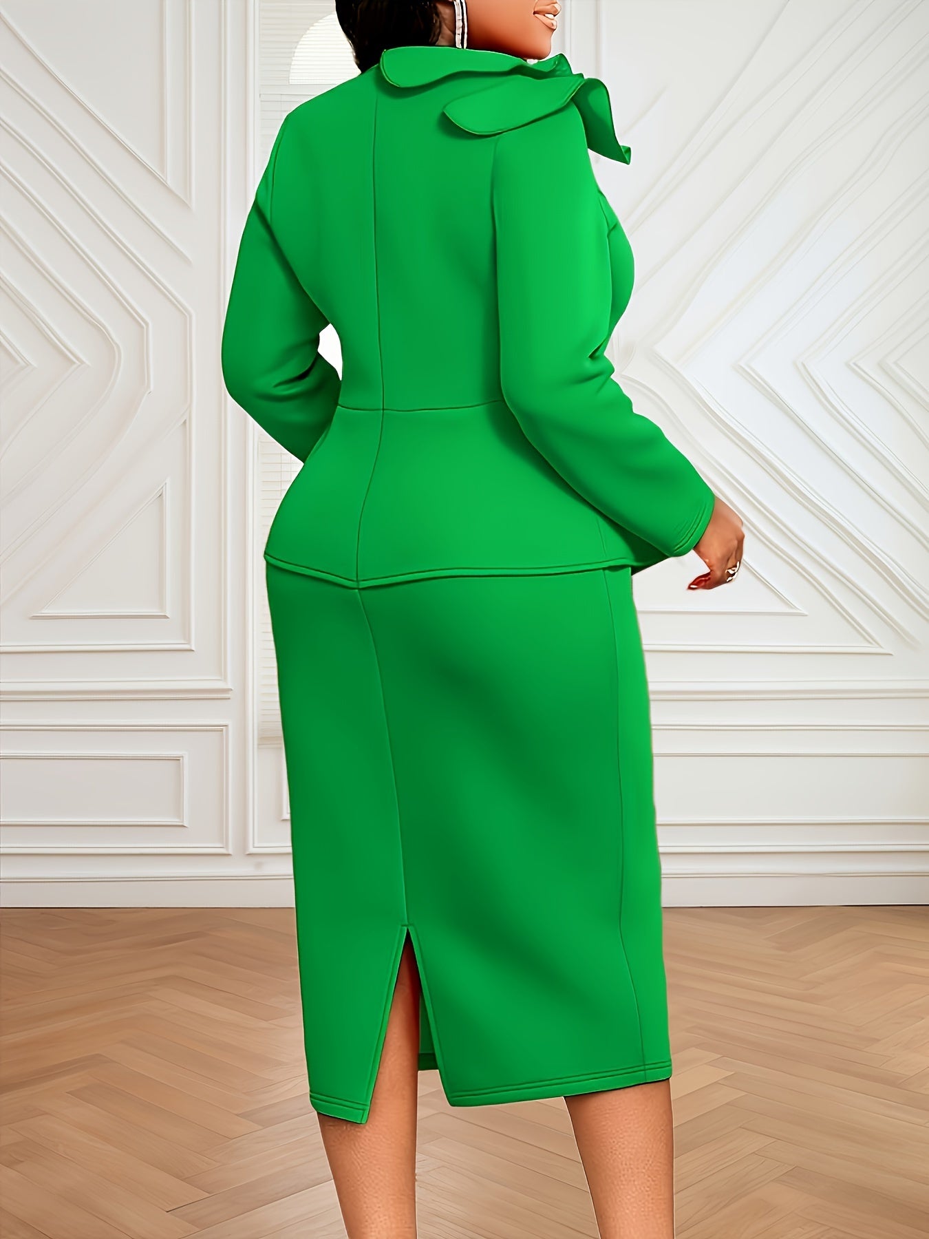 Women Green Faux Button-Up Bodycon Midi Dress with Ruffled Ruffle for Parties