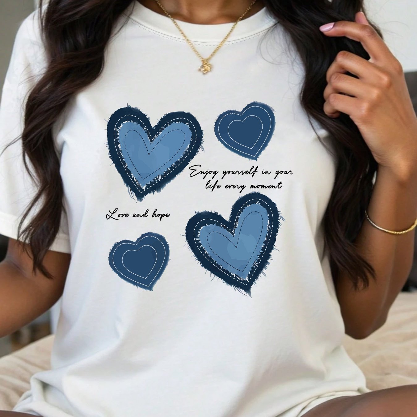 Plus Size Women's Black Casual T-Shirt with Inspirational Quote and Heart Graphics