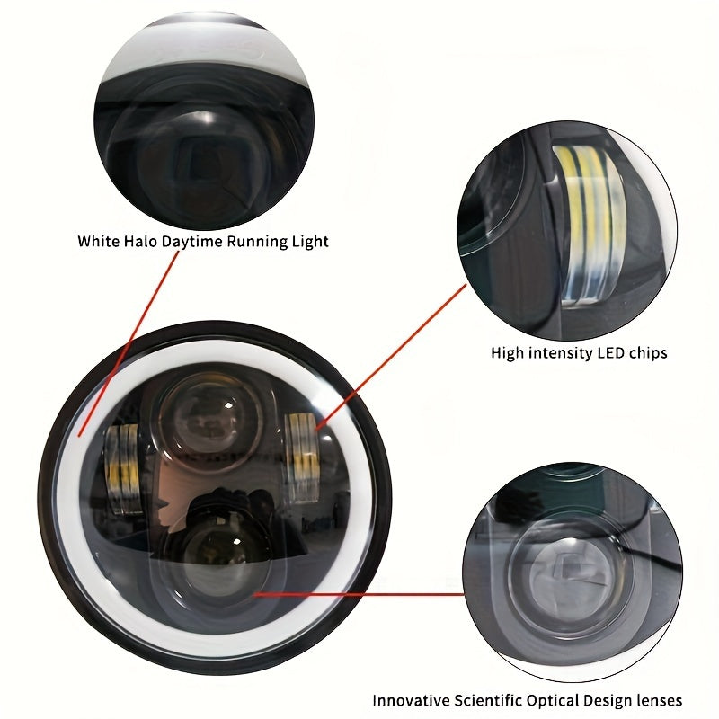 Farola de motocicleta LED de cromo negro de 5.75 pulgadas con halo DRL y señal de giro