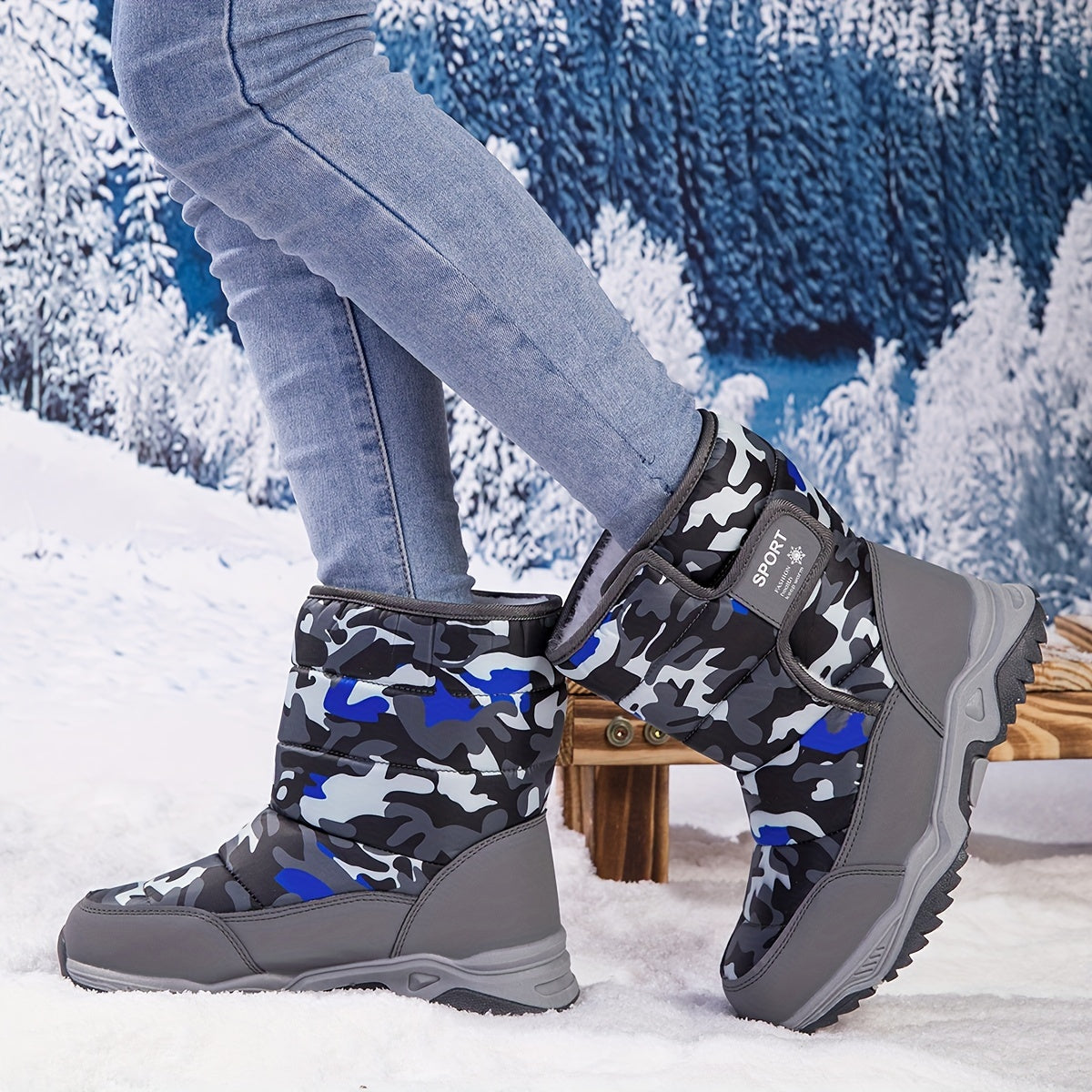 Unisex Camouflage High-Top Snow Boots for Boys Girls Toddler Winter Warm Insulated