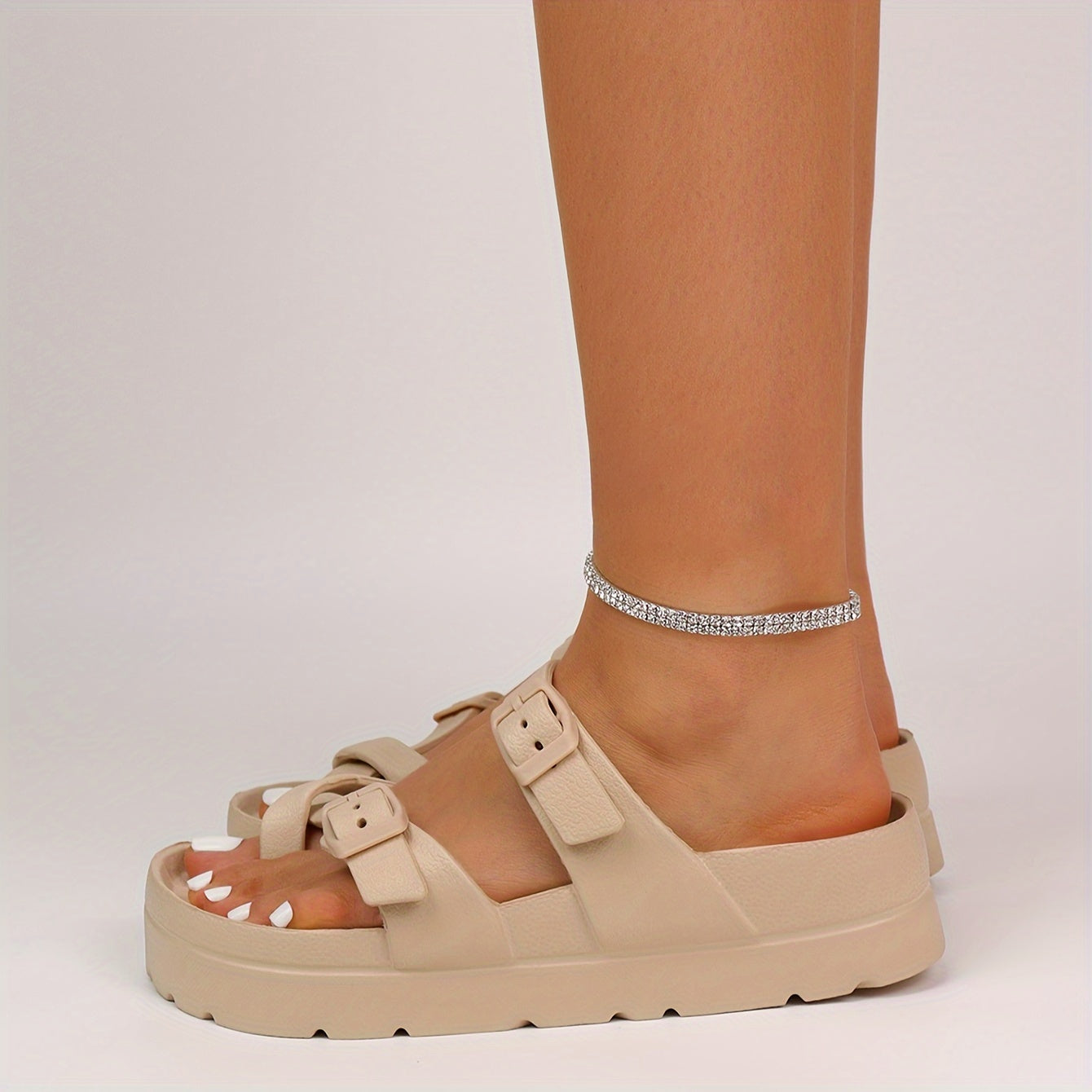 Women's Open Toe Platform Slides With Buckle Strap, Lightweight Beach Sandals