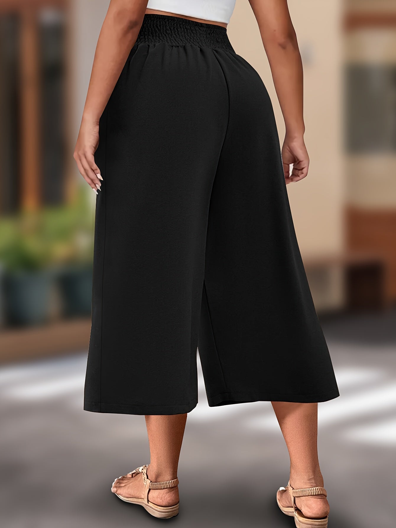 Women's Olive Green Elastic Waist Drawstring 3/4 Length Pants Casual Trousers