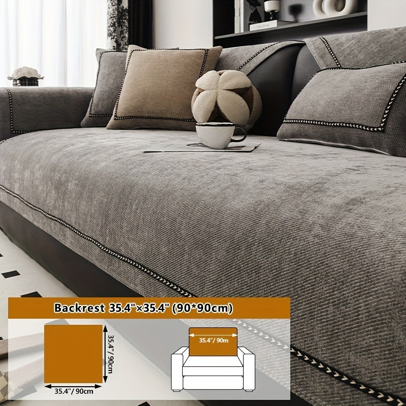 Chenille Sofa Cover with Lace Trim Non-Slip All-Season Furniture Protector Machine Washable