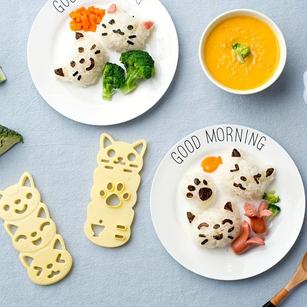 Набор из 4 форм для рисовых шариков в форме кошки для суши и бенто с ножом для вырубки нори