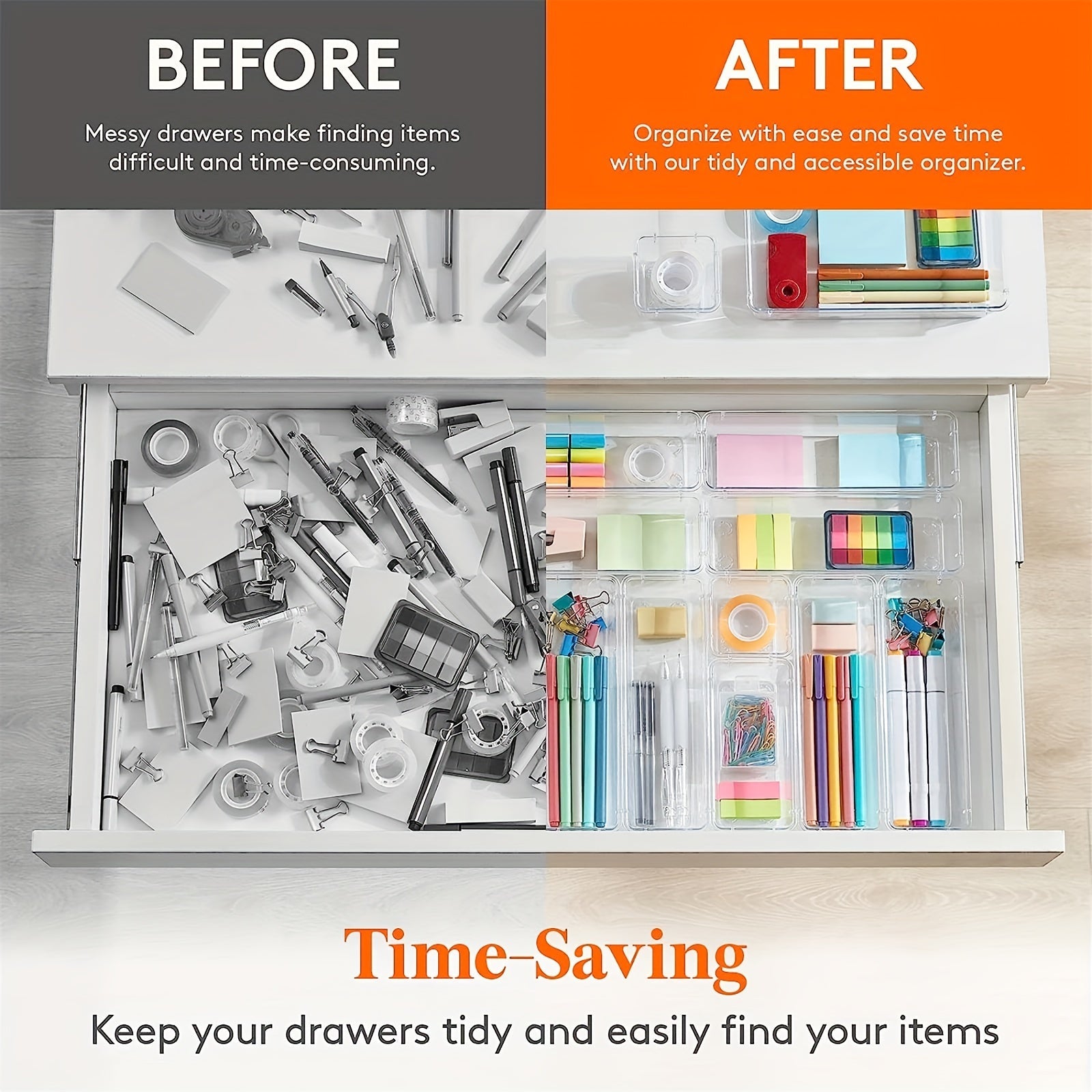 Set of 10 Clear Plastic Drawer Organizers for Makeup Office Bathroom Kitchen Storage