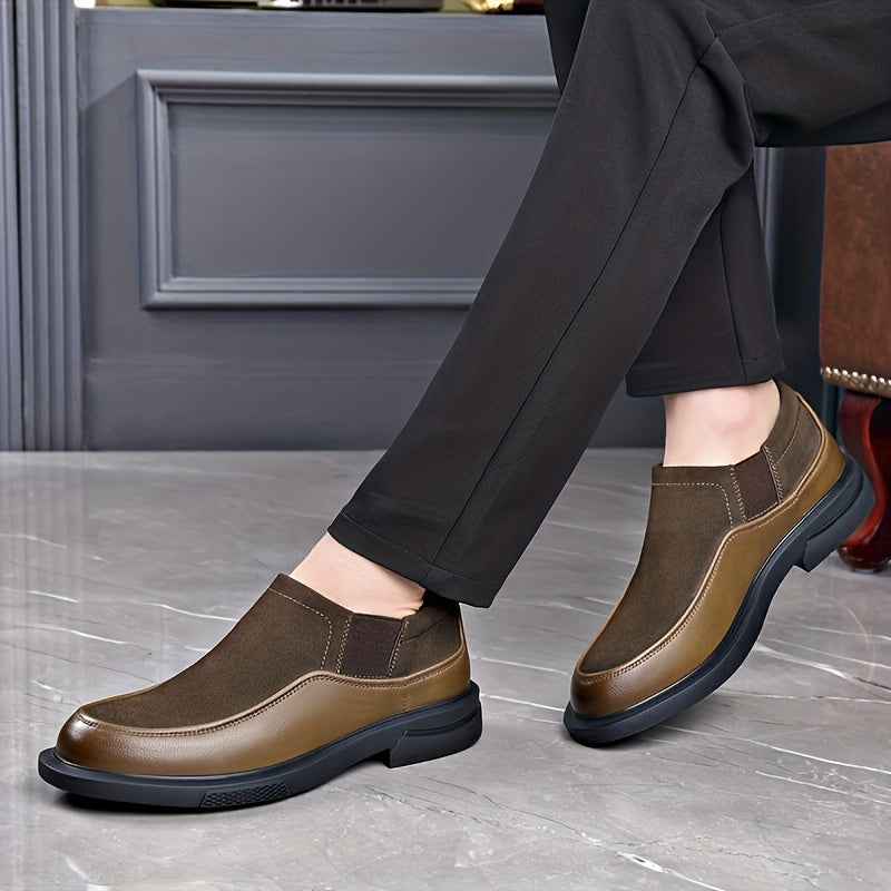 Men's Black Slip-On Loafers with Non-Slip Rubber Sole and PU Lining