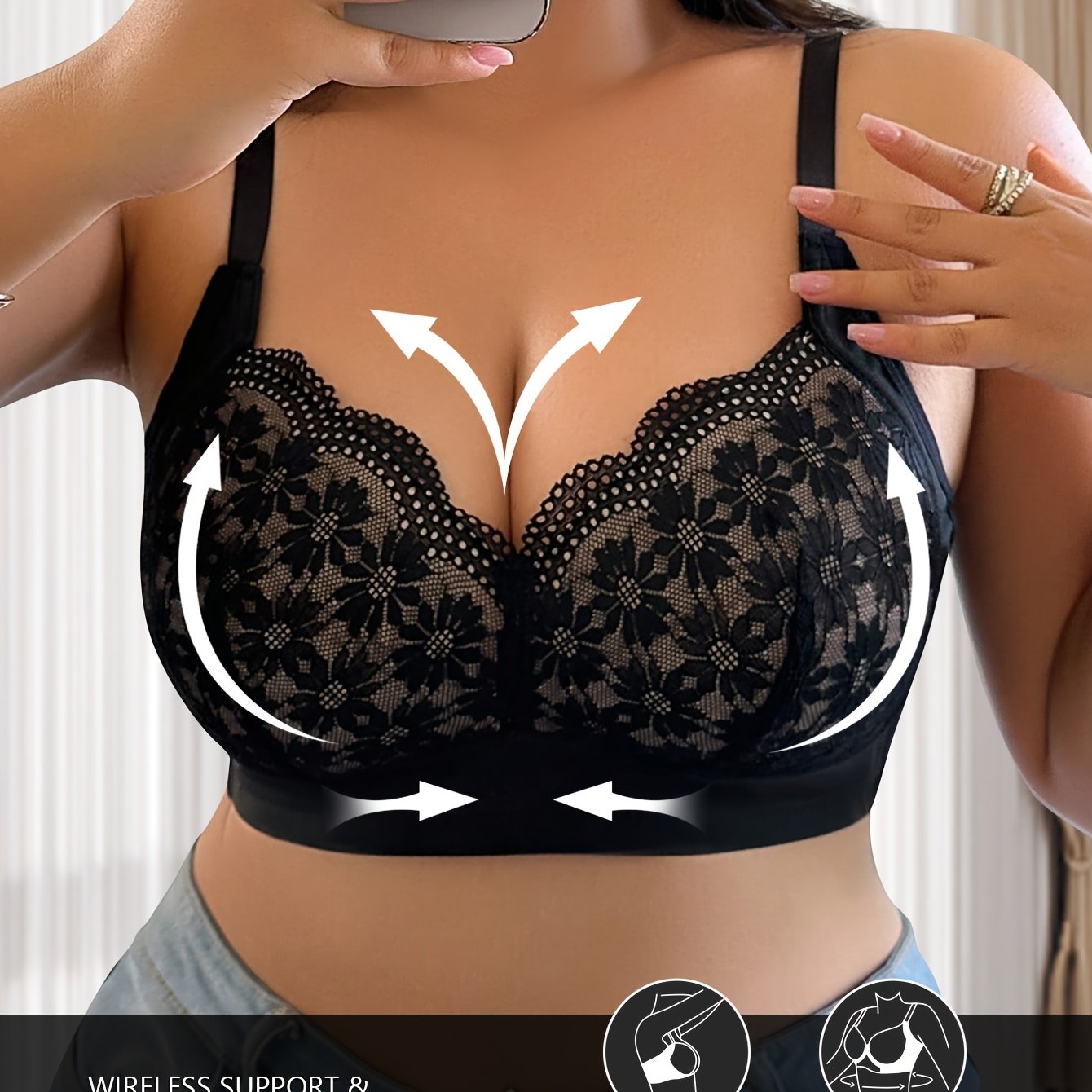 Plus Size Wireless Strapless Bra with Non-Removable Padding and Ditsy Floral Pattern