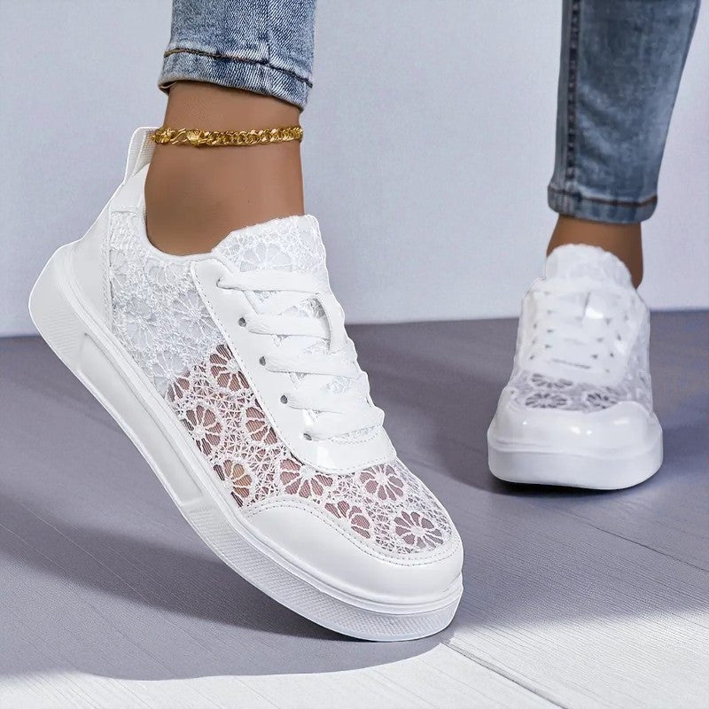 Women Lace Sneakers Breathable Fabric Floral Pattern Casual Comfortable Shoes