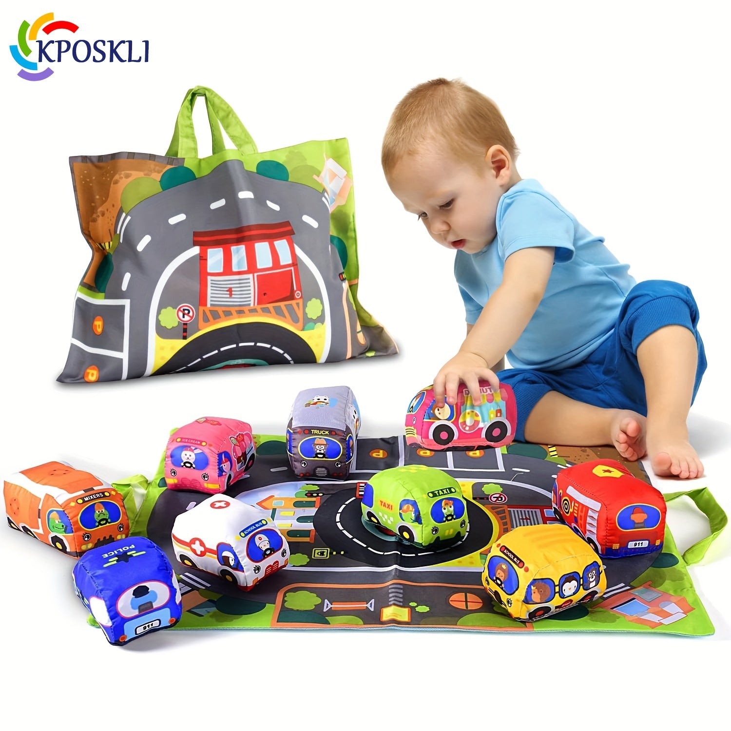 Interactive Educational Toy Set for Toddlers with Push and Go Vehicles, Animals, Play Mat and Carrying Bag