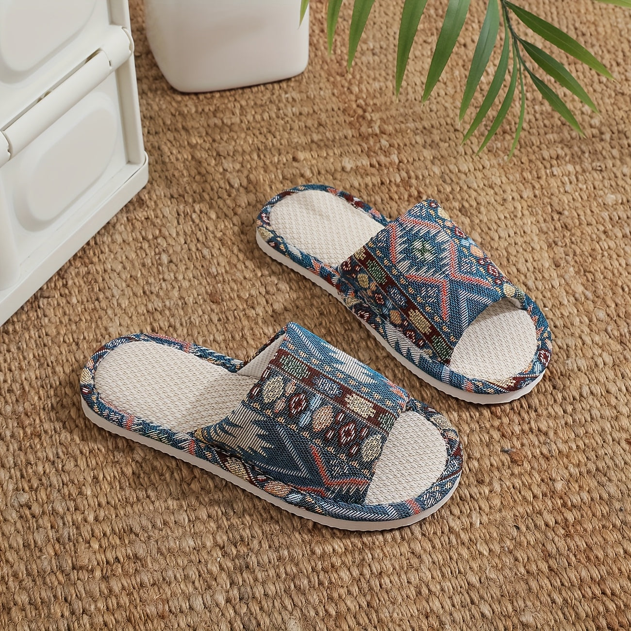 Unisex Linen Slippers Breathable Open-Toe Indoor Footwear with EVA Sole