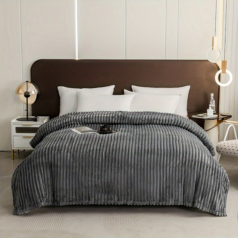 Manta de felpa con rayas Wave Stripe blanca para todas las estaciones, suave y acogedora