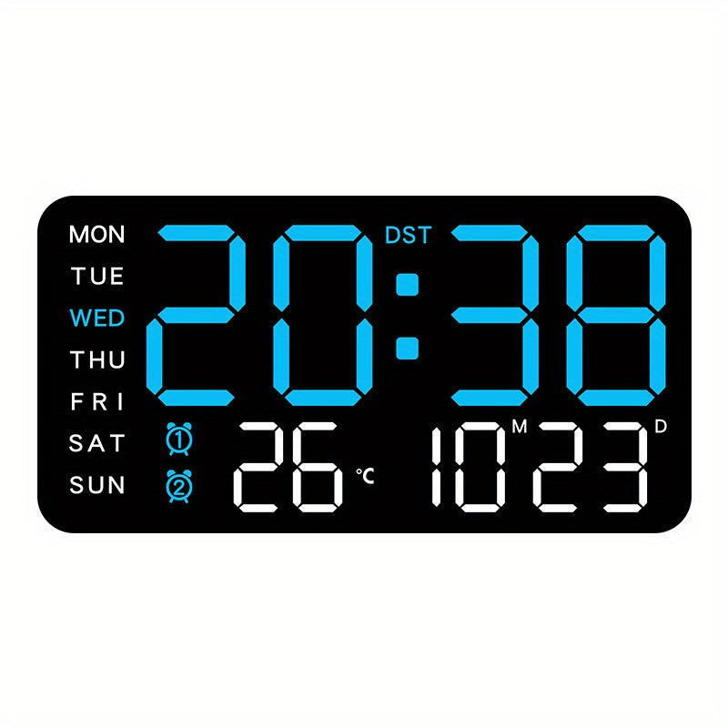 Digital Wall Clock with Voice Control Dual Alarms USB Power Temperature Display Adjustable Brightness Black