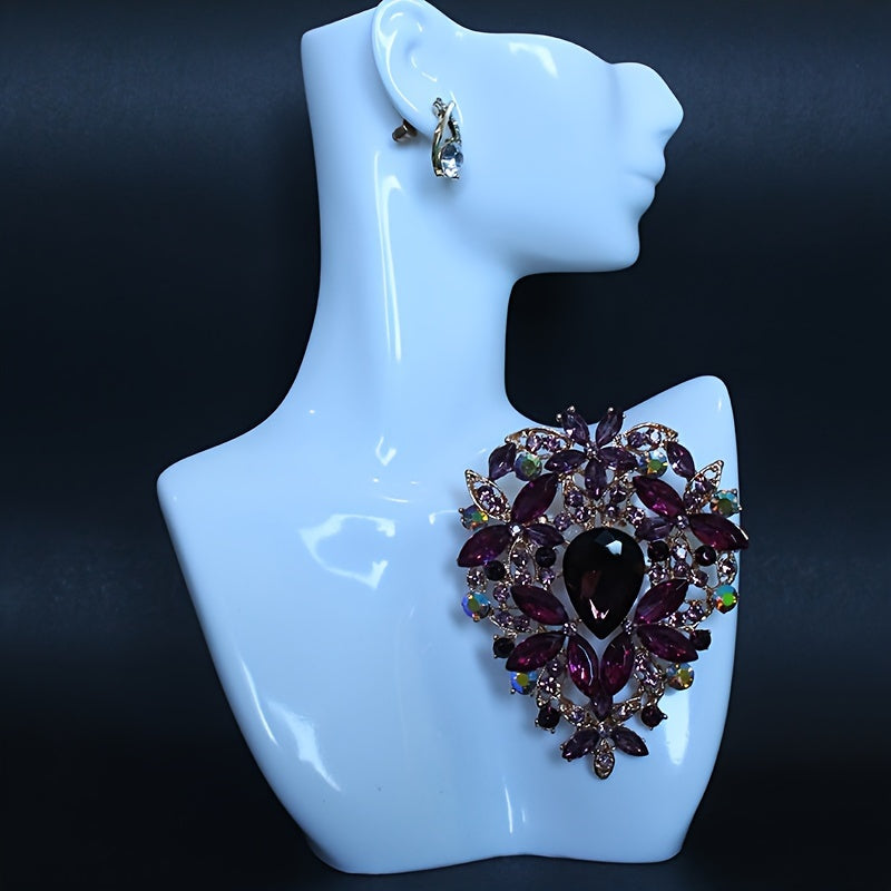 Large Crystal Glass Brooch Elegant Pin for Dresses and Sweaters