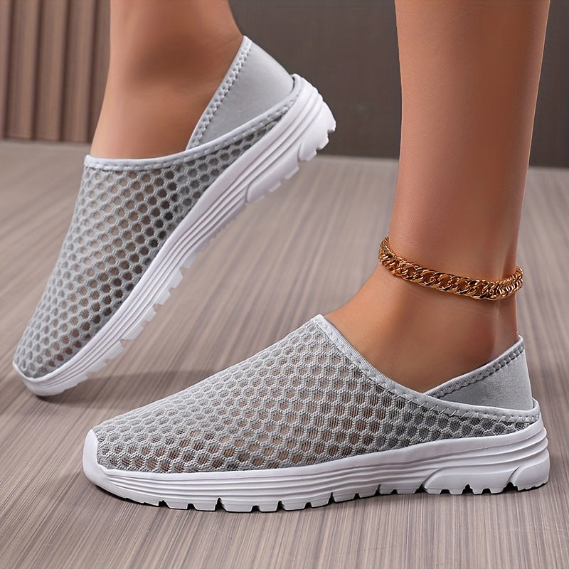 Women's Mesh Slip-On Sneakers - Lightweight Casual Shoes with Cushioned Sole