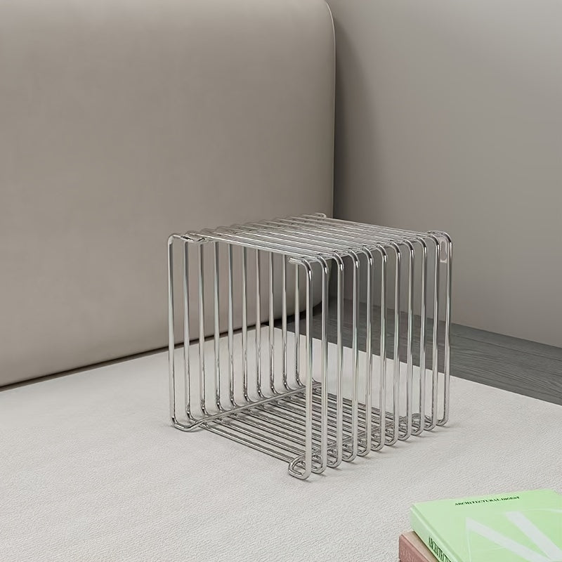 Geometric Stainless Steel Side Table with Storage Shelf for Living Room