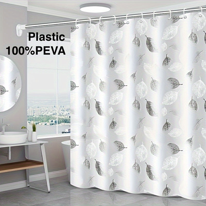 Leaf Pattern Shower Curtain Waterproof Durable Plastic Hooks Grommets Bathroom Decor