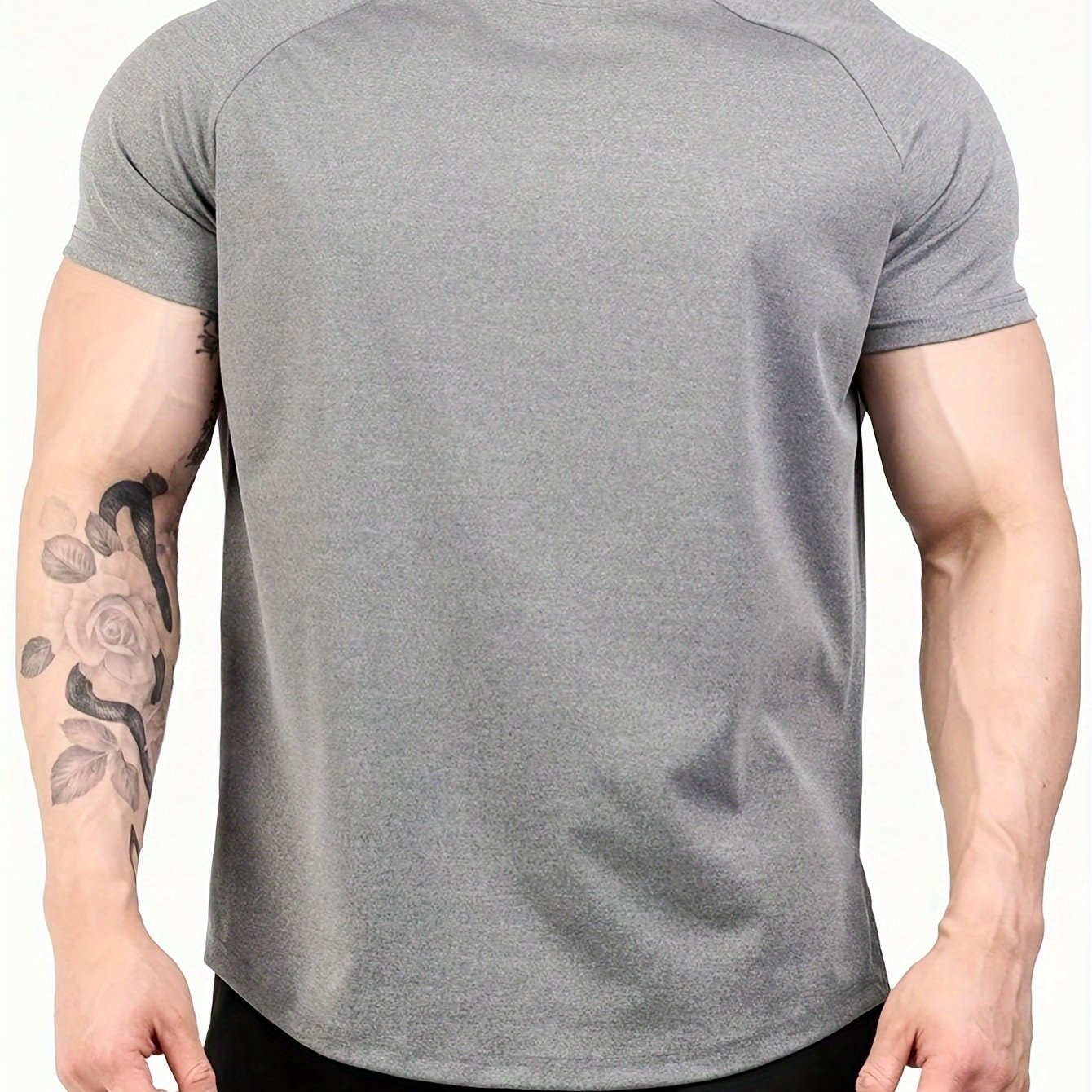 Men's Summer Sports T-Shirt Polyester Solid Crew Neck Slim Fit
