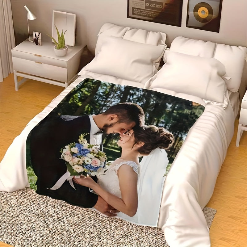 Custom Photo Print Flannel Fleece Blanket All-Season Cozy Bed Throw Gift