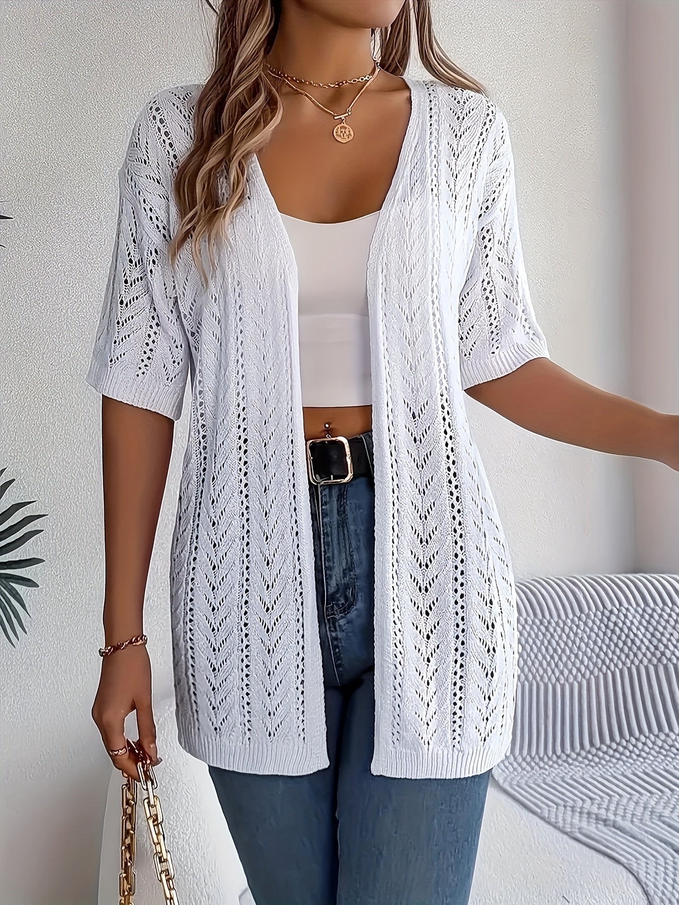 Plus Size Women's Lightweight Lace Trim Cardigan for Spring Summer