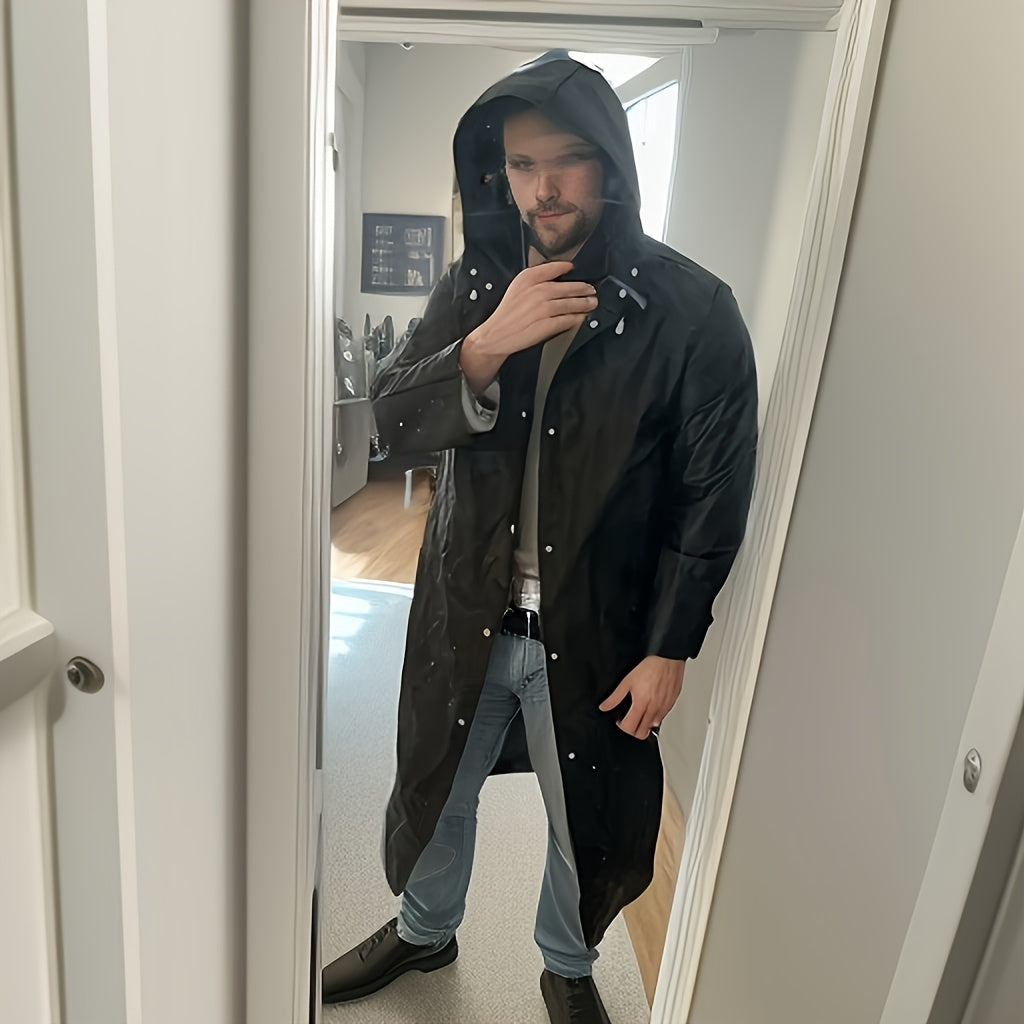 Black EVA Waterproof Raincoat for Outdoor Activities Long Hooded Jacket for Cycling Hiking Fishing