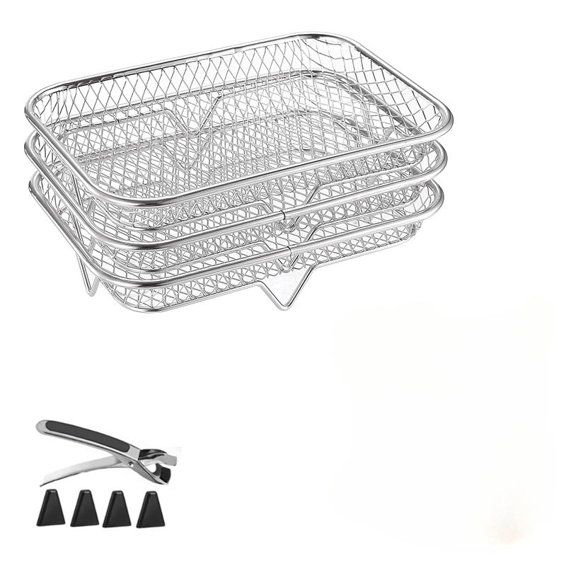 Набор аксессуаров из нержавеющей стали для аэрогриля с штабелируемым решетчатым щипцами и поднимающимся ковриком для здорового приготовления пищи