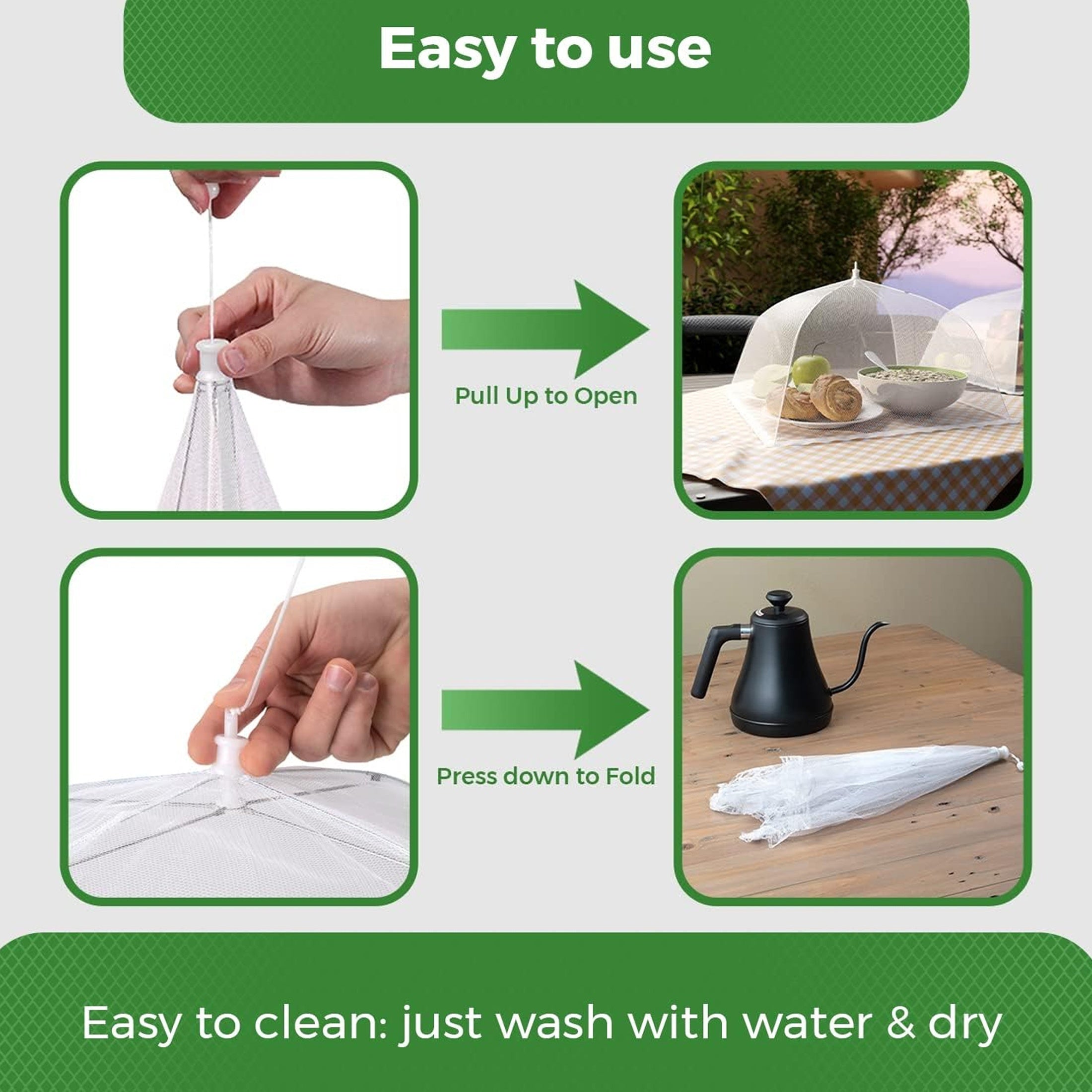 White Mesh Food Cover, Foldable, Insect and Mosquito Net, Easy to Clean, for Camping and Dining