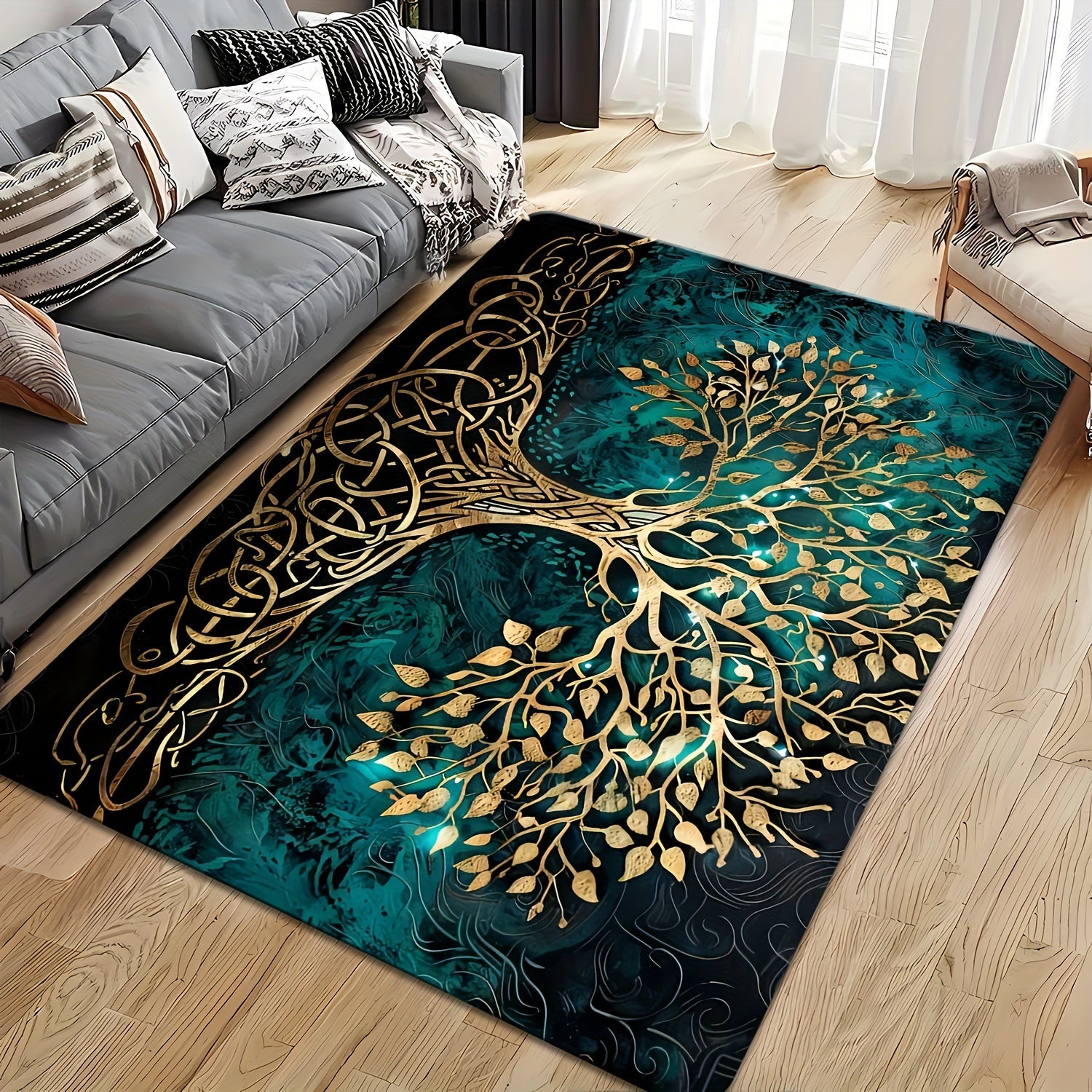 Golden Leaf Tree Rug Anti-Slip Stain Resistant Indoor Outdoor Carpet