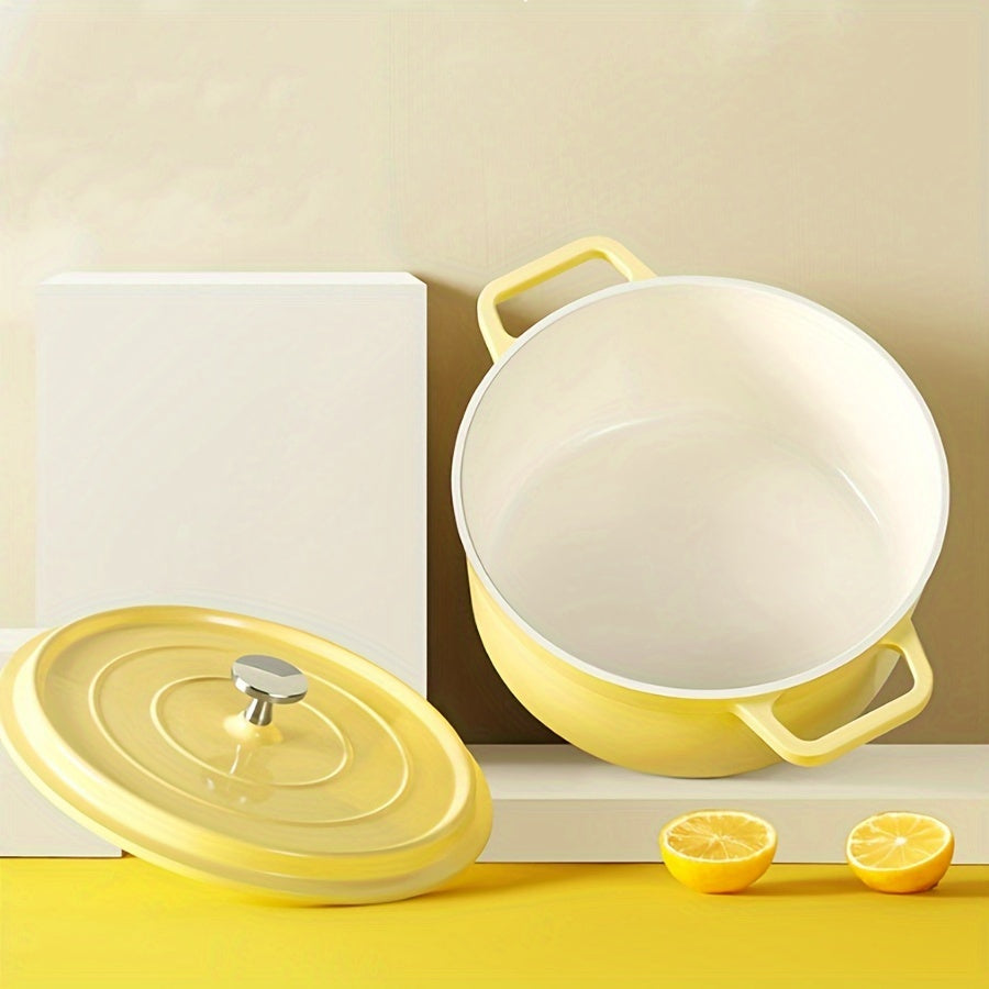 Enamel Pot with Lid, Multi-Purpose Soup and Stewing Cookware, Suitable for All Stovetops