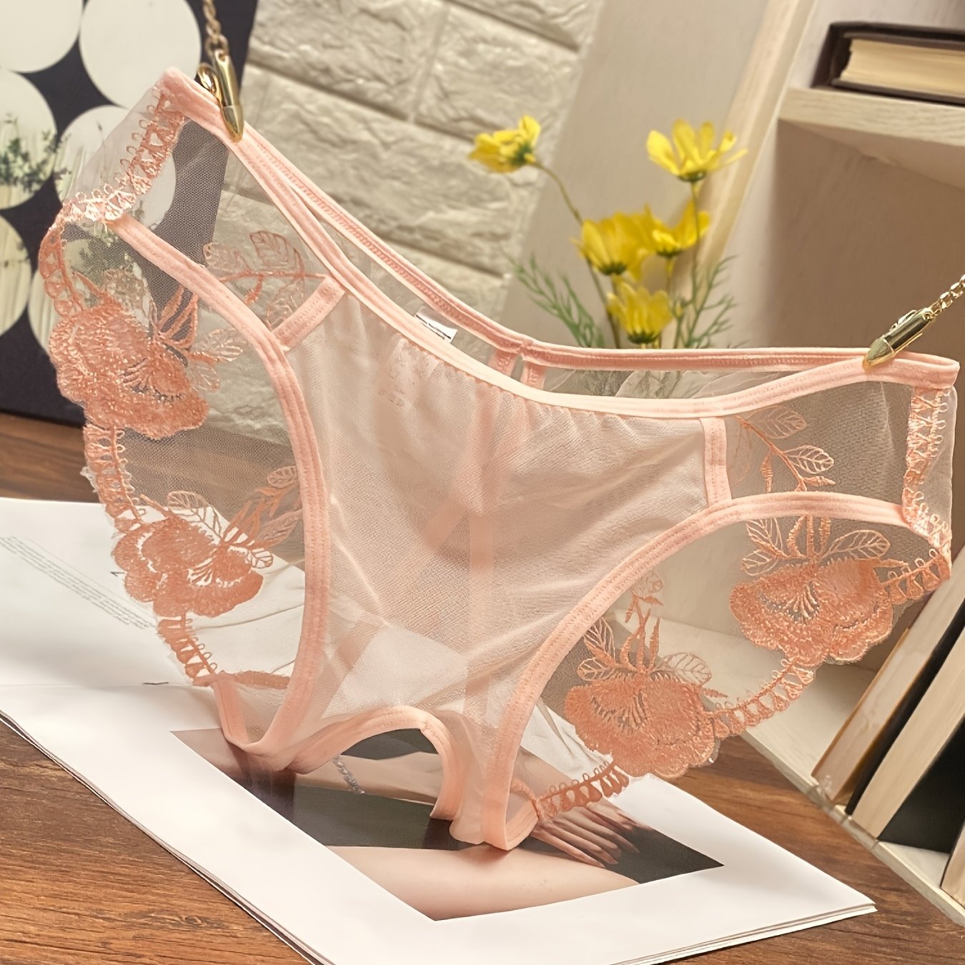 Women's Erotic Lingerie Lace Embroidery Mesh Triangle Underwear