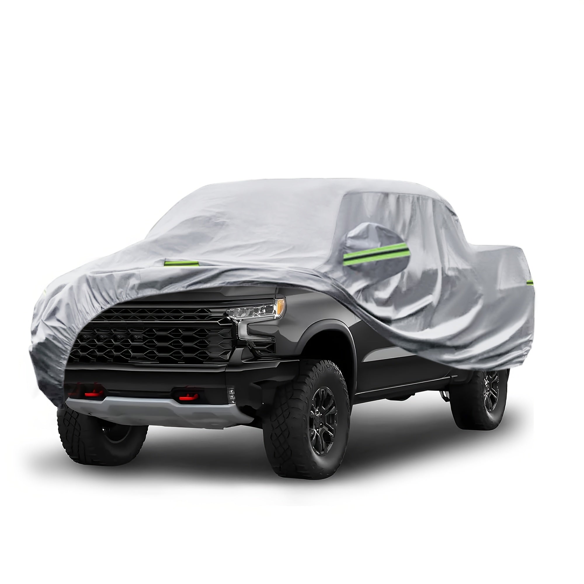 Cubierta de coche plateada protección contra polvo con tira reflectante para Silverado