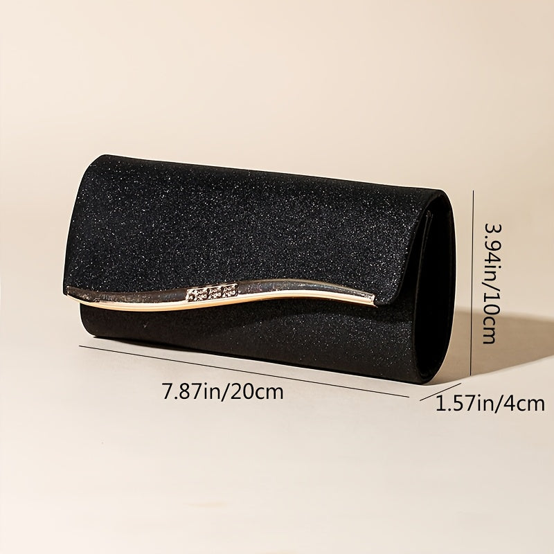 Black Glitter Evening Clutch with Chain Strap for Formal Events