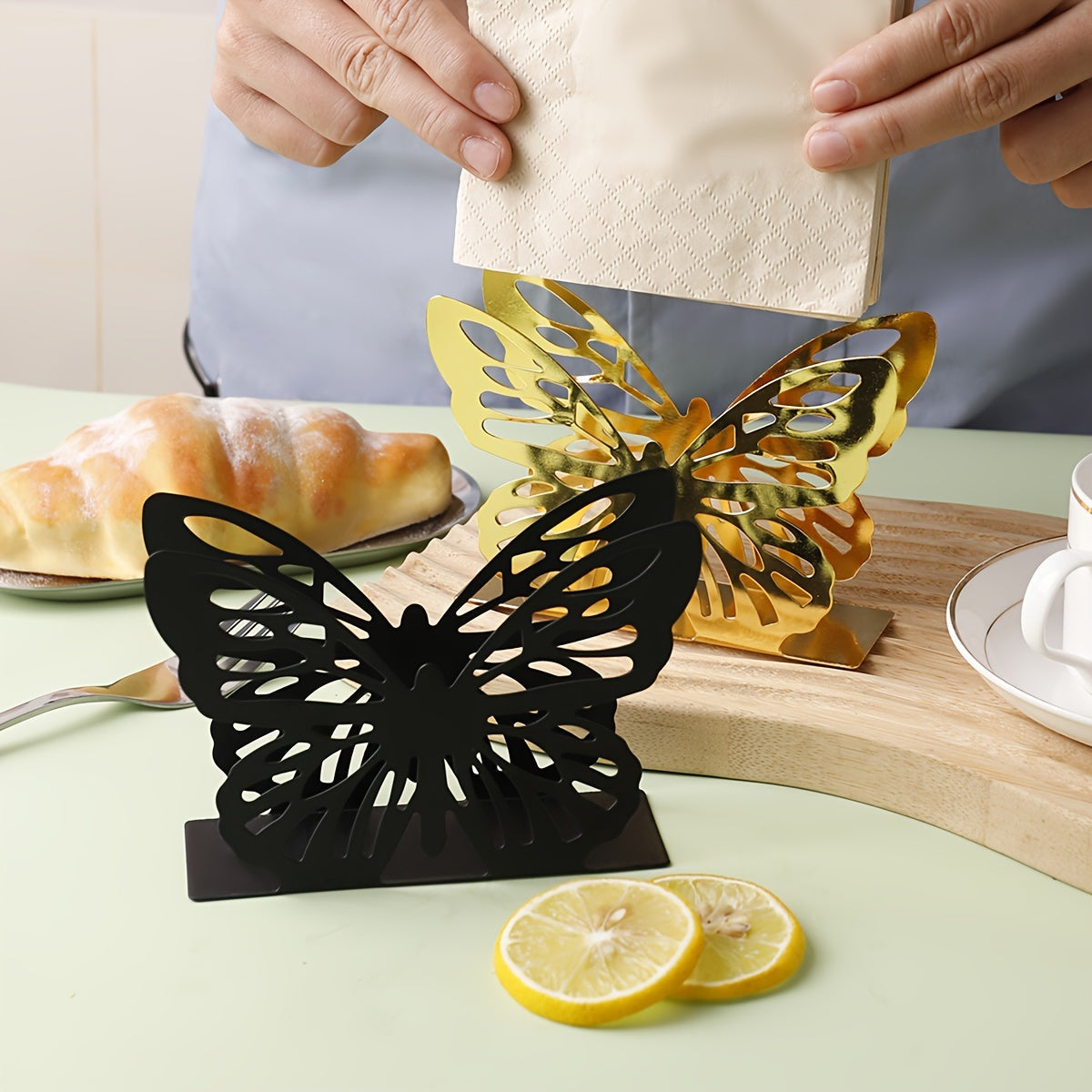 Butterfly-Shaped Metal Tissue Dispenser for Kitchen Counter or Dining Table