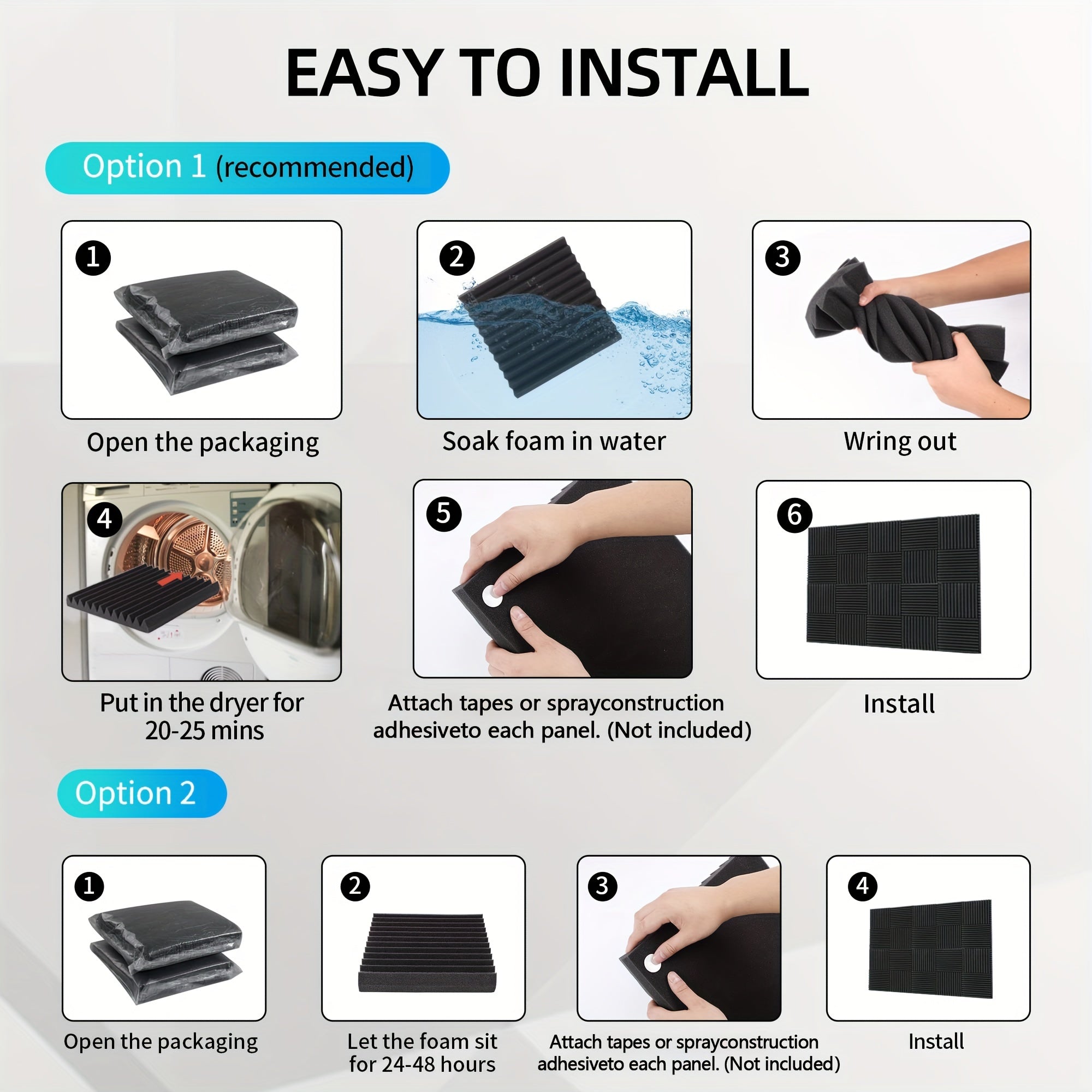 Qora yuqori zichlikdagi ko'pik ovoqaytaruvchi panellar 30.48cm x 30.48cm shovqinni kamaytiruvchi yong'inga chidamli 40 ta to'plam