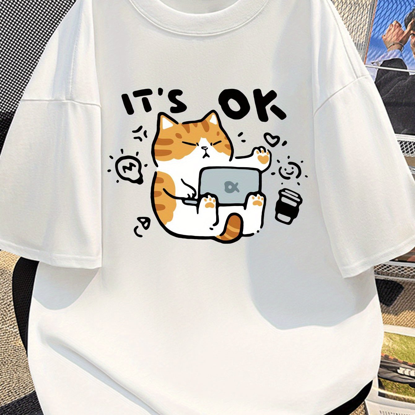 Мужская хлопковая повседневная футболка с котом, короткий рукав, летняя дышащая свободная посадка