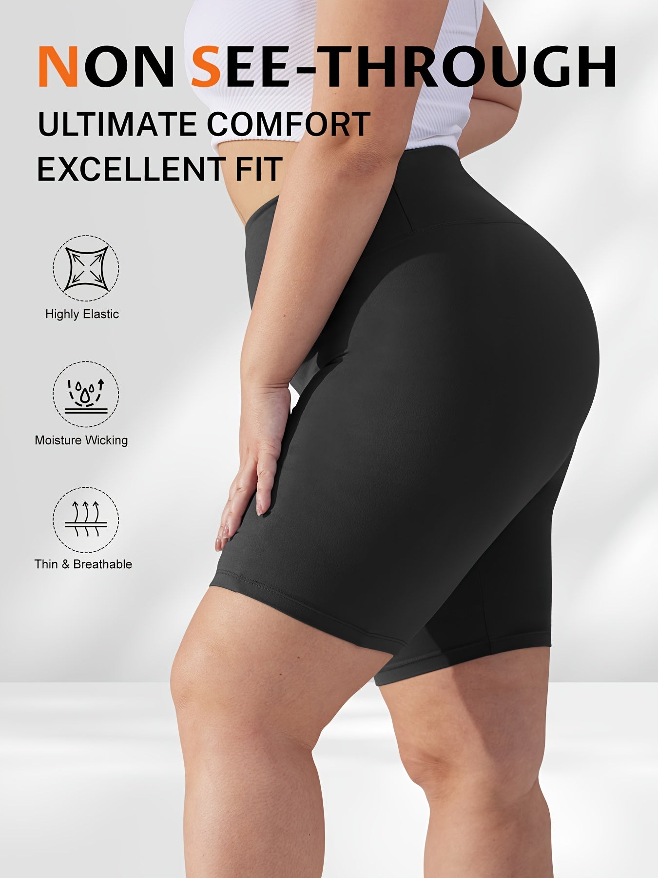 Plus Size High-Waisted Yoga Shorts Non-See-Through Moisture-Wicking Elastic Fabric